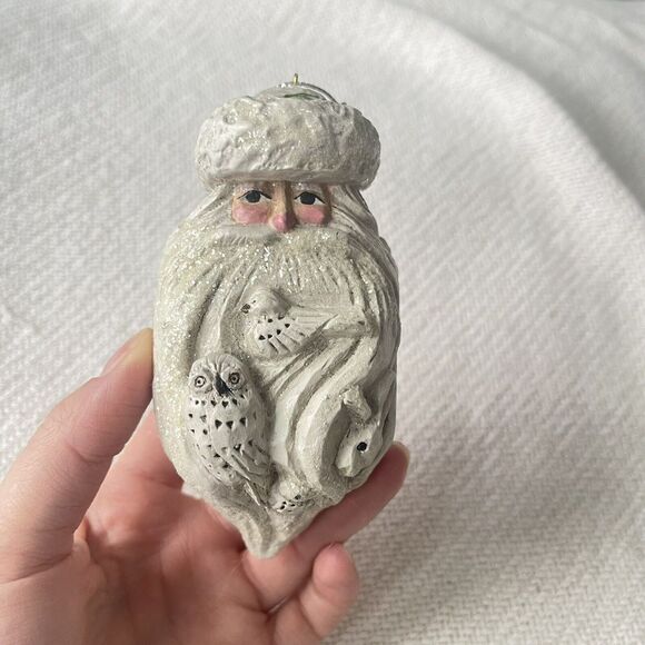 Vtg Artist~ P. Schifferl Woodland Santa Claus w/Owl/Rabbit/Bird Ornament 4" Tall - Picture 1 of 6